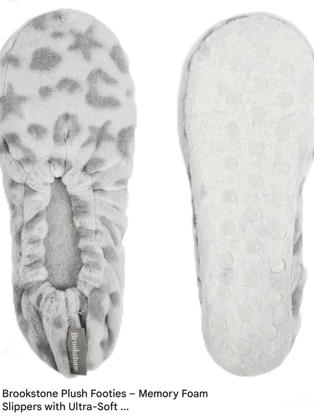 Brookstone Light Gray Plush Ballerina Memory Foam Slippers